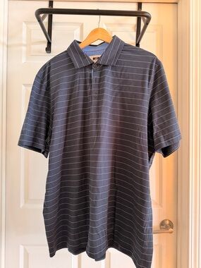 Joseph Abboud Men's Navy Polo with Thin White Stripes